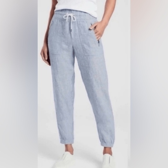 Athleta Cabo Linen Jogger Pants
Blue Travel Casual Beach Zip
Pockets- Size 8 - Picture 1 of 12